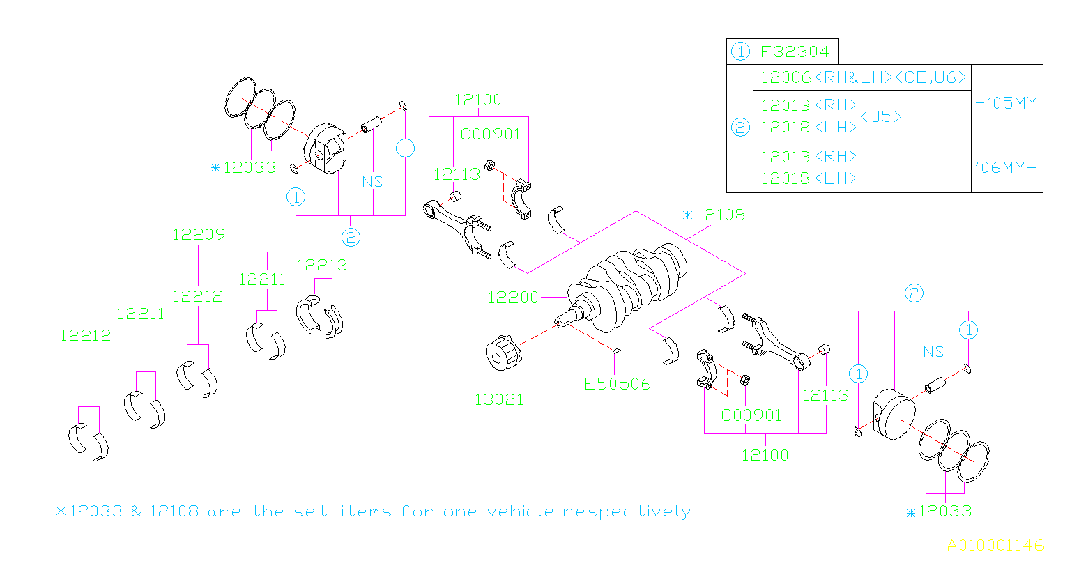 2007 Subaru Outback Engine Connecting Rod Bearing Set. STD 12108AA890